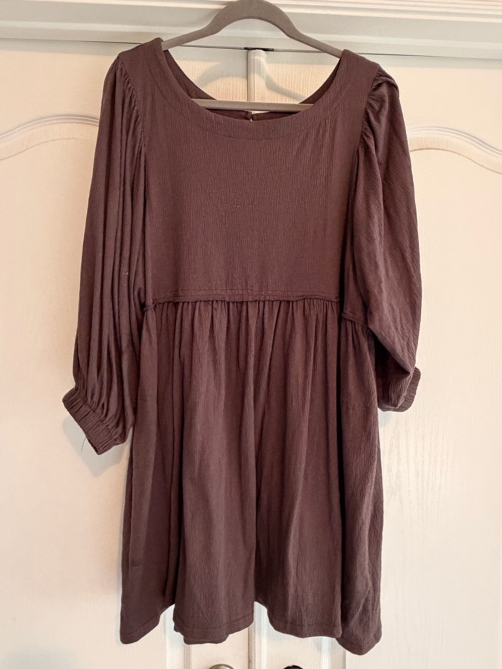 Women's Mini Dress in Mauve Brown - Casual Empire Waist